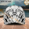 Maxcorners Fishing Skull Rod Line Art Monochrome Personalized Name 3D Cap (12 Fish Species)
