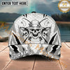 Maxcorners Fishing Skull Rod Line Art Monochrome Personalized Name 3D Cap (12 Fish Species)