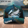 Maxcorners Fishing Blue Scale Water Splash Personalized Name 3D Cap (12 Fish Species)