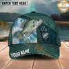 Maxcorners Fishing Teal Scale Hook Emblem Ocean Splash Personalized Name 3D Cap (12 Fish Species)