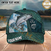 Maxcorners Fishing Teal Scale Hook Emblem Ocean Splash Personalized Name 3D Cap (12 Fish Species)