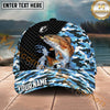Maxcorners Fishing Blue Camo Carbon Splash Personalized Name 3D Cap (12 Fish Species)
