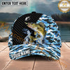 Maxcorners Fishing Blue Camo Carbon Splash Personalized Name 3D Cap (12 Fish Species)