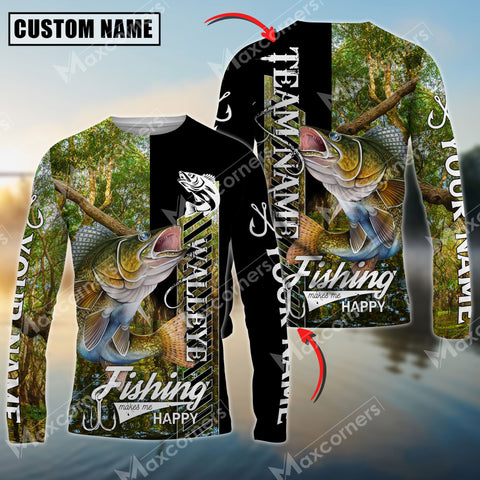 Maxcorner Walleye Fishing Sun Protection Jungle Camo Pattern Personalized Name And Team Name Long Sweat Shirt