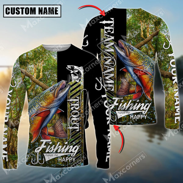 Maxcorner Trout Fishing Sun Protection Jungle Camo Pattern Personalized Name And Team Name Long Sweat Shirt