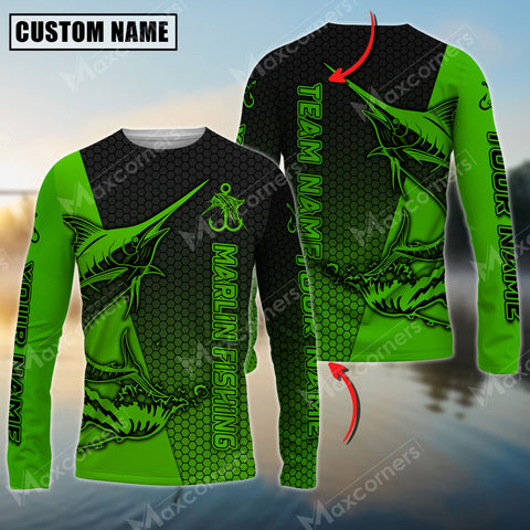 Maxcorne Marlin Fishing Green Basic Pattern  Personalized 3D Long Sleeve Shirt