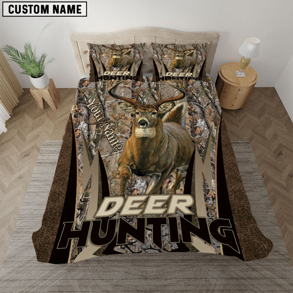 Maxcorners Custom Text Deer Hunting Grass Brown Camo Pattern Bedding Set 3D All Over Printed