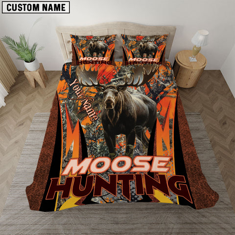 Maxcorners Custom Text Moose Hunting Orange Forest Pattern Bedding Set 3D All Over Printed