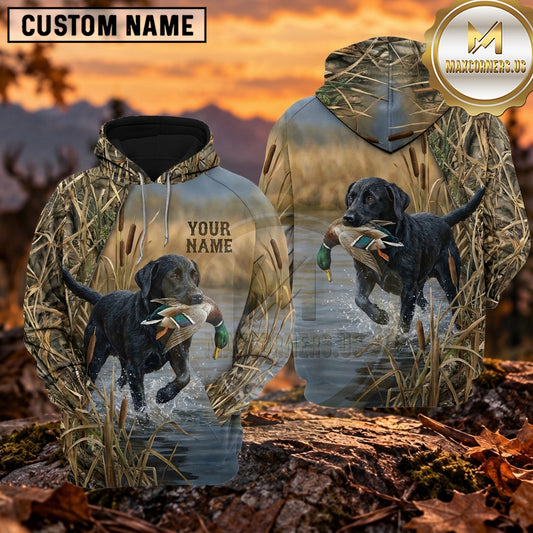 Maxcorners Waterfowl Retrieval Scene Duck Hunting Personalized Name 3D Hoodie (8 Hunting Dog Options)