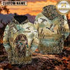 Maxcorners Flying Waterfowl Marsh Camouflage Duck Hunting Personalized Name 3D Hoodie (8 Hunting Dog Options)
