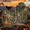 Maxcorners Rustic American Flag Duck Hunting Personalized Name 3D Hoodie (8 Hunting Dog Options)