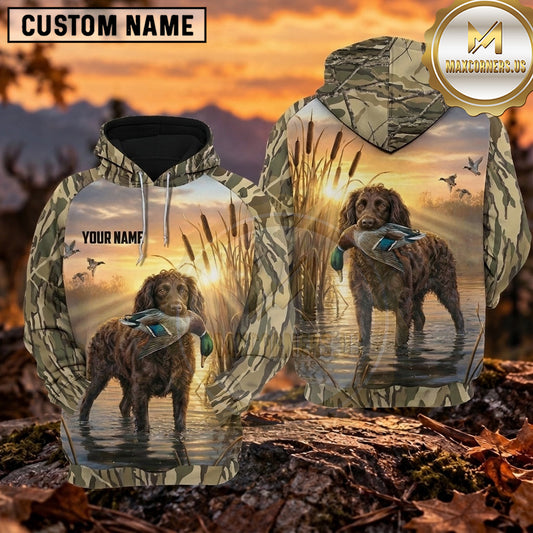 Maxcorners Golden Sunset Retriever Duck Hunting Personalized Name 3D Hoodie (8 Hunting Dog Options)