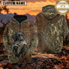 Maxcorners Rustic Leather Camouflage Duck Hunting Personalized Name 3D Hoodie (8 Hunting Dog Options)