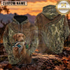 Maxcorners Rustic Leather Camouflage Duck Hunting Personalized Name 3D Hoodie (8 Hunting Dog Options)