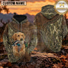 Maxcorners Rustic Leather Camouflage Duck Hunting Personalized Name 3D Hoodie (8 Hunting Dog Options)