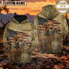 Maxcorners Distressed American Flag Duck Hunting Personalized Name 3D Hoodie (8 Hunting Dog Options)
