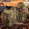 Maxcorners Distressed American Flag Duck Hunting Personalized Name 3D Hoodie (8 Hunting Dog Options)