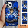 Maxcorners Bowling Phone Case Venomous Cobra Snake Coiled Ball Pins Strike Lightning Bolts Snake Skin Texture Personalized Name Multi Options Cover (7 Colors)