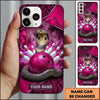 Maxcorners Bowling Phone Case Venomous Cobra Snake Coiled Ball Pins Strike Lightning Bolts Snake Skin Texture Personalized Name Multi Options Cover (7 Colors)