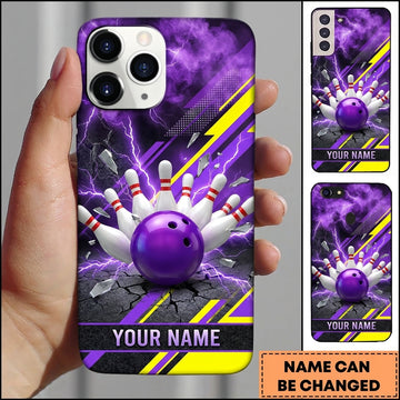 Maxcorners Bowling Phone Case Electric Lightning Energy Bolts Cracked Ground Ball Pins Splatters Striped Personalized Name Multi Options Cover