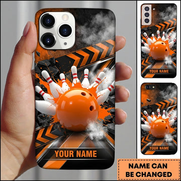Maxcorners Bowling Phone Case Chevron Arrow Stripes Splatter Impact Ball Pins Cracked Ground Smoke Personalized Name Multi Options Cover