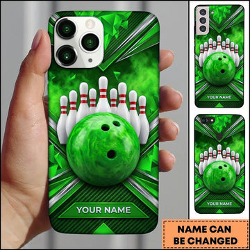 Maxcorners Bowling Phone Case Marble Texture Ball Pins Chevron Grid Carbon Fiber Frame Smoke Personalized Name Multi Options Cover (7 Colors)