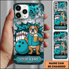 Maxcorners Bowling Phone Case Bulldog Mascot Shirt Holding Beer Mug Ball Pins Graffiti Crack Wall Personalized Name Multi Options Cover (7 Colors)