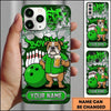 Maxcorners Bowling Phone Case Bulldog Mascot Shirt Holding Beer Mug Ball Pins Graffiti Crack Wall Personalized Name Multi Options Cover (7 Colors)