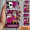 Maxcorners Bowling Phone Case Bulldog Mascot Shirt Holding Beer Mug Ball Pins Graffiti Crack Wall Personalized Name Multi Options Cover (7 Colors)