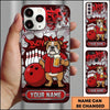Maxcorners Bowling Phone Case Bulldog Mascot Shirt Holding Beer Mug Ball Pins Graffiti Crack Wall Personalized Name Multi Options Cover (7 Colors)