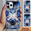 Maxcorners Bowling Phone Case Camouflage Camo Pattern Ball Pins Chevron Grid Metal Plate Concrete Wall Personalized Name Multi Options Cover (7 Colors)