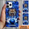 Maxcorners Bowling Phone Case Roaring Tiger Wild Animal Camo Camouflage Pattern Ball Pins Shattered Wall Personalized Name Multi Options Cover (7 Colors)