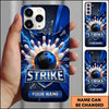 Maxcorners Bowling Phone Case Ball Strike Pins Explosive Glass Particles Electric Lightning Bolts Carbon Pattern Personalized Name Multi Options Cover (7 Colors)