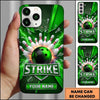 Maxcorners Bowling Phone Case Ball Strike Pins Explosive Glass Particles Electric Lightning Bolts Carbon Pattern Personalized Name Multi Options Cover (7 Colors)