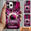 Maxcorners Bowling Phone Case Ball Strike Pins Explosive Glass Particles Electric Lightning Bolts Carbon Pattern Personalized Name Multi Options Cover (7 Colors)