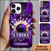 Maxcorners Bowling Phone Case Ball Strike Pins Explosive Glass Particles Electric Lightning Bolts Carbon Pattern Personalized Name Multi Options Cover (7 Colors)