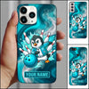 Maxcorners Bowling Phone Case Cute Penguin Mascot Jacket Throwing Ball Shattered Pins Ice Frost Personalized Name Multi Options Cover (7 Colors)