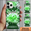 axcorners Bowling Phone Case Crystal Faceted Ball Ice Frost Pins Shattered Wall Metallic Frame Personalized Name Multi Options Cover (7 Colors)
