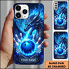 Maxcorners Bowling Phone Case Mythical Dragon Head Fiery Aura Ball Pins Chevron Grid Personalized Name Multi Options Cover (7 Colors)