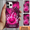 Maxcorners Bowling Phone Case Mythical Dragon Head Fiery Aura Ball Pins Chevron Grid Personalized Name Multi Options Cover (7 Colors)