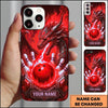 Maxcorners Bowling Phone Case Mythical Dragon Head Fiery Aura Ball Pins Chevron Grid Personalized Name Multi Options Cover (7 Colors)