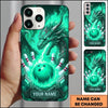 Maxcorners Bowling Phone Case Mythical Dragon Head Fiery Aura Ball Pins Chevron Grid Personalized Name Multi Options Cover (7 Colors)
