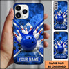 Maxcorners Bowling Phone Case Liquid Splash Ball Impact Pins Shattered Rocks Chevron Stripe Frame Personalized Name Multi Options Cover (7 Colors)