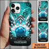 Maxcorners Bowling Phone Case Ball Strike Pins Electric Lightning Bolts Metallic Chevron Pattern Concrete Wall Personalized Name Multi Options Cover (7 Colors)