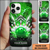 Maxcorners Bowling Phone Case Ball Strike Pins Electric Lightning Bolts Metallic Chevron Pattern Concrete Wall Personalized Name Multi Options Cover (7 Colors)