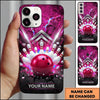 Maxcorners Bowling Phone Case Ball Strike Pins Electric Lightning Bolts Metallic Chevron Pattern Concrete Wall Personalized Name Multi Options Cover (7 Colors)