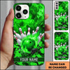 Maxcorners Bowling Phone Case Fiery Blaze Ball Pins Strike Floating Coal Rocks Camo Pattern Personalized Name Multi Options Cover (7 Colors)