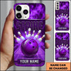 Maxcorners Bowling Phone Case Metallic Striped Ball Pins Strike Smoke Fiery Aura Alley Grid Personalized Name Multi Options Cover (7 Colors)