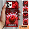 Maxcorners Bowling Phone Case Metallic Striped Ball Pins Strike Smoke Fiery Aura Alley Grid Personalized Name Multi Options Cover (7 Colors)