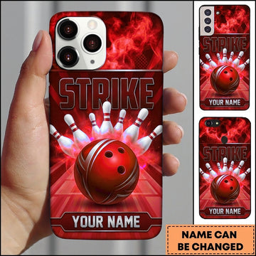 Maxcorners Bowling Phone Case Metallic Striped Ball Pins Strike Smoke Fiery Aura Alley Grid Personalized Name Multi Options Cover (7 Colors)